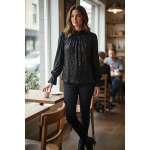 1.STATE Women's Black Drape Back Sequin Blouse Top Size 2X